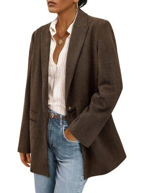 Women's Coffee Long Sleeve Lapel Button Fall Coat Corduroy Blazer Jacket